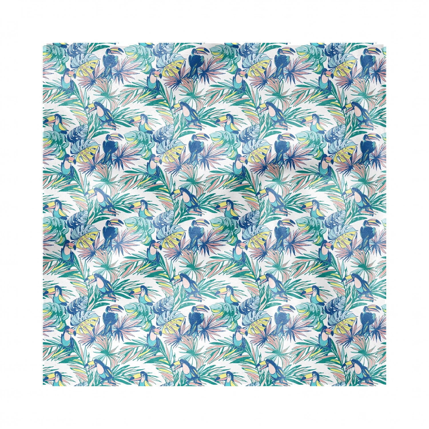 Tropical Napkins Set of 4, Toucan Bird Hipster Monstera Leaves and