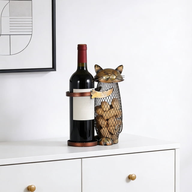 Wine Rack 9.4In Cat Shaped Wine Bottle Holder Freestanding Countertop Wine Storage For Home Bar Dining Table Kitchen Countertop Wine Cork Organizer Decorative Wine Stand Cat Lovers Bar Home Kitchen