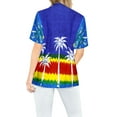 thumbnail image 2 of HAPPY BAY Women's Dressy Summer Elegant Blouses Button Down Vacation Short Sleeve Hawaiian Shirt Ladies Bohemian Tops For Women M Palm View, Blue, 2 of 6