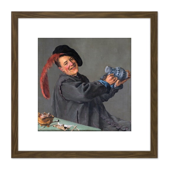 Judith Leyster Jolly Drinker Portrait Painting 8X8 Inch Square Wooden Framed Wall Art Print Picture with Mount