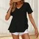 thumbnail image 2 of Top marrón,Camiseta de cuello en V para mujer, blusa de manga corta, top informal de poliéster, camisa de color liso para uso diario, sopatenor, 2 of 9