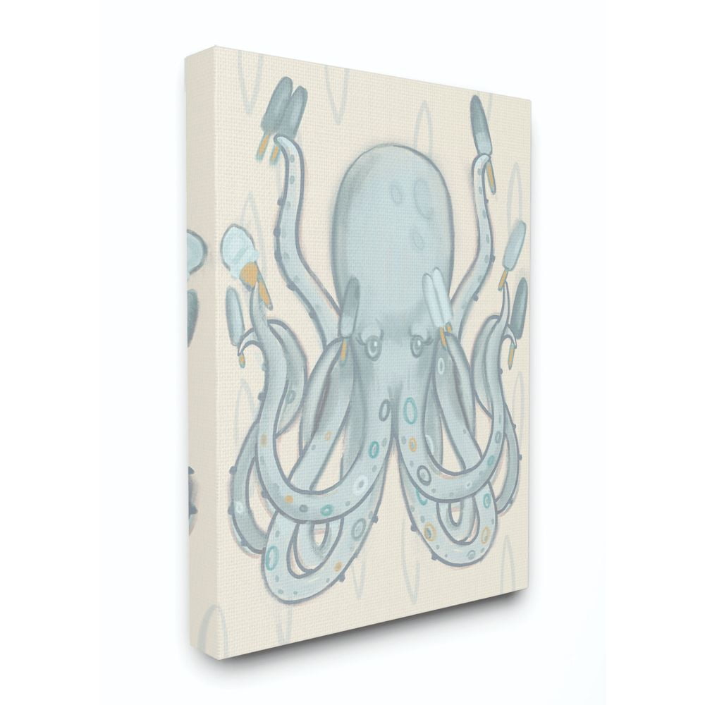 The Kids Room by Stupell Popsicle Octopus Ocean Sea Animal Blue Kids Drawing Canvas Wall Art by Daphne Polselli