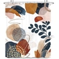 thumbnail image 6 of Abstract Boho Mid Century Shower Curtain 72Wx84H Inches Navy Blue Gold Colorful Modern Geometric Leaves Plant Neutral Minimalist Cloth Fabric Polyester Bathroom Home Decor Set with Hooks, 6 of 6