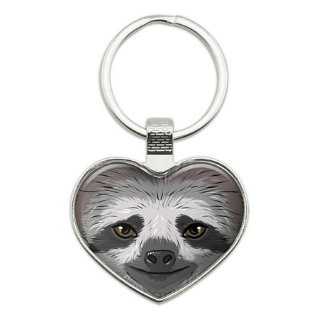 - Cute Sloth Face Heart Love Metal Keychain Key Chain Ring