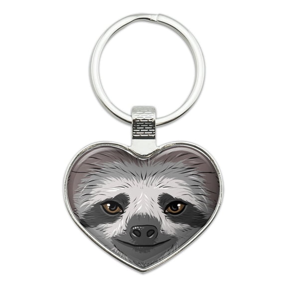 Cute Sloth Face Heart Love Metal Keychain Key Chain Ring