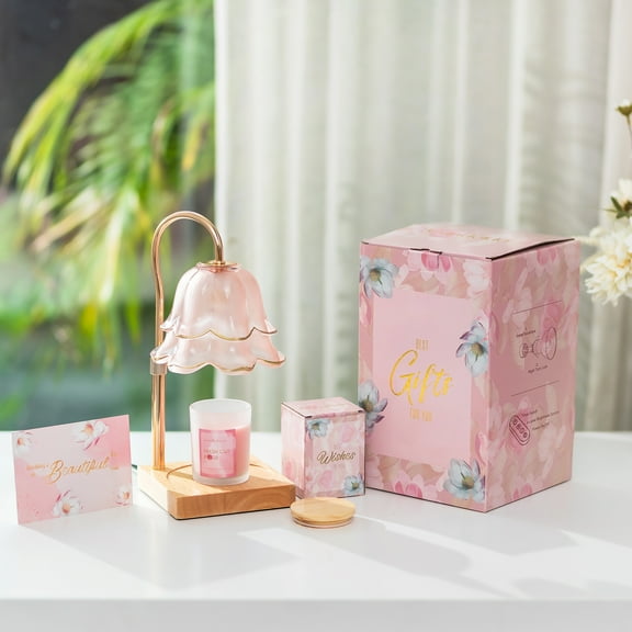 Sziqiqi Floral Aroma Candle Warmer Lamp with Scented Wax Melts: Elegant Gift Set for Women Valentine’s Day Mother’s Day Home Decor Timer Adjustable Brightness