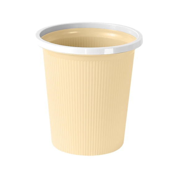 Pressure Ring Trash Can without Lid, Plastic Round Garbage Container Bin, for Bathroom, Kitchen, Bedroom, Home Office, College Dorm, Khaki