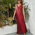 thumbnail image 6 of Red Paillette Sequin Print Womens Night Club Maxi Dress V Neck Sleeveless Bohemia Long Dresses, 6 of 9