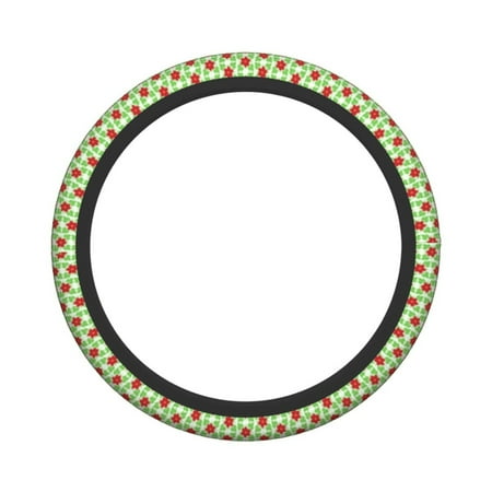 XMXY Car Steering Wheel Cover, Red Green Floral Leaves Non-Slip Jeep Truck Universal Elastic Steering Wheel Protector 15 inch