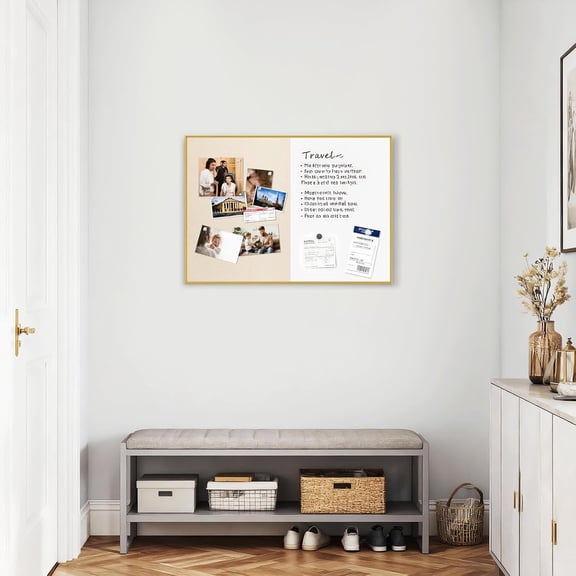 Dry Erase Cork Board Combo, 24"X18" Whiteboard with Linen for Wall, Magnetic Dry Erase Bulletin Board, Vision Board for Home, Office, School, Off White