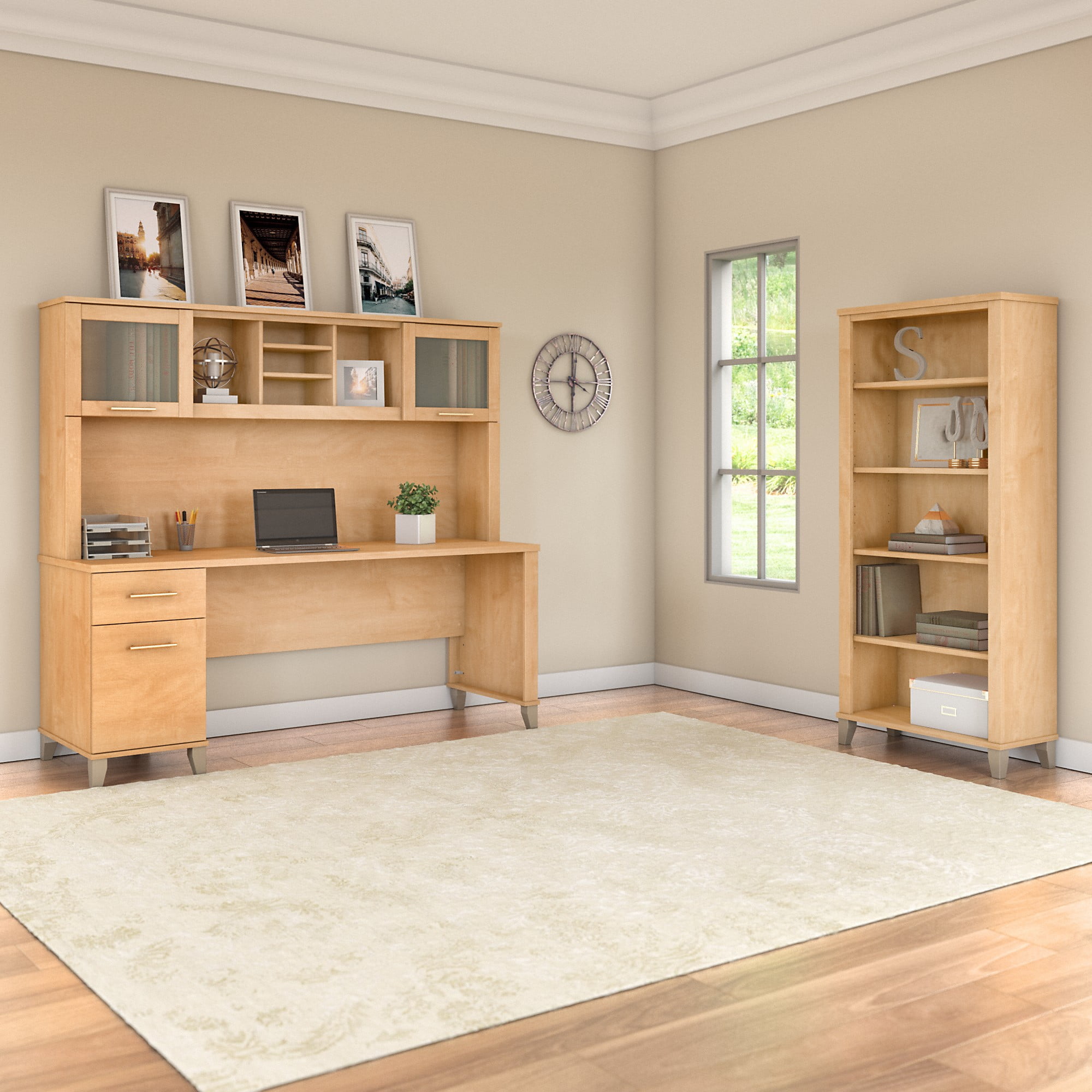 Bush Furniture Somerset 72" Single Pedestal Desk, Maple Cross
