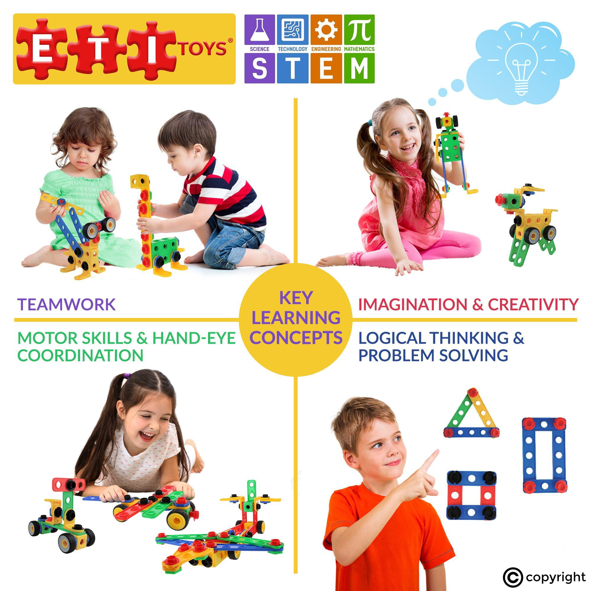 ETI Toys | STEM Learning | Original 101 Piece Educational Construction  Engineering Building Blocks Set for 3, 4 and 5+ Year Old Boys & Girls | 