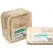 Party Pack of 150 Eco-Friendly Dinnerware - 50 Disposable 8" Square Palm Leaf Plates, 50 Wood Forks, 50 Wood Knives