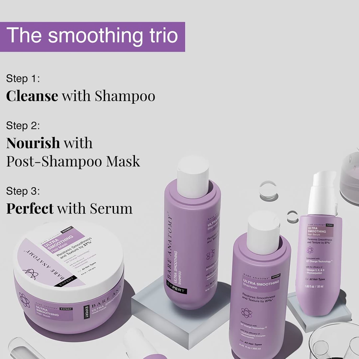 Bare Anatomy Ultra Smoothing Hair Serum 1.69 fl oz Formulated with QT Charge Technology Paraben Free-All Hair Types