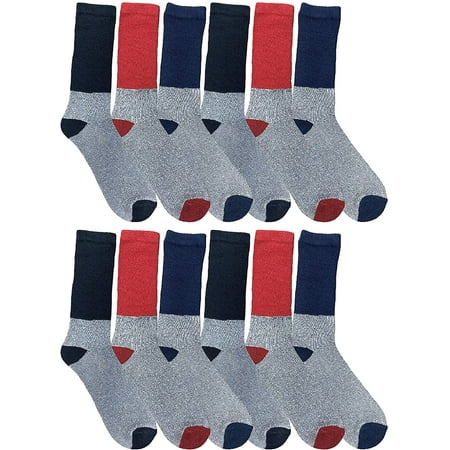 

SOCKS NBULK Thermal Diabetic Crew Socks For Men Women King Size Soft Marled Ringspun Cotton Seamless Toe Loose Top Bulk (12 Pairs (Assorted) Womens (9-11))