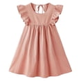 thumbnail image 2 of Crunowin Girls Summer Dress Sleeveless Round Neck Linen Look Flutter Sleeve Detail Kids Casual Summer Dress Coffee Size 6/7, 2 of 7
