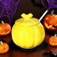 thumbnail image 5 of Litrail Pumpkin-Shaped Ceramic Jar with Airtight Lid & Spoon, Heat-Resistant Glazed Ceramic for Halloween Thanksgiving, Tea/Spice Storage & Kitchen Decor, 1PC Yellow, 5 of 6