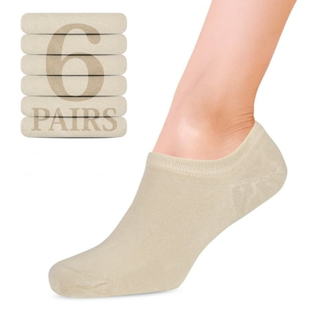 

HUGH UGOLI Women Bamboo No Show Socks | Non Slip Invisible Liner Socks | Soft Thin & Seamless Low Cut Socks | Beige | Shoe Size 6-9 | 6 Pairs