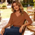 thumbnail image 5 of SBYOJLPB Women's Top 3/4 Sleeve V-Neck Solid Color Tops, 5 of 7