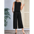 thumbnail image 4 of Women'S Summer 2 Piece Outfits Sleeveless Round Neck Tank Crop Basic Top Wide Leg Pants Set with Pockets Black XL, 4 of 7