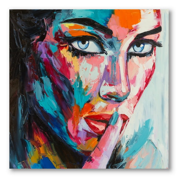 Designart ' Abstract Portrait Of A Young Woman With Blue Eyes II ' Modern Canvas Wall Art Print