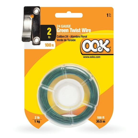 Ook Hanging Wire, 100 ft, 2 lbs, 24 Gauge Twist Wire, Plastic Coated Steel, Green