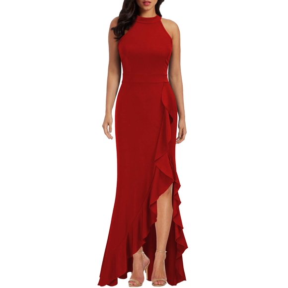Vestido WOOSEA para mujer, cuello alto, con aberturas, estilo sirena, rojo