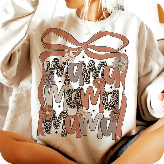 Leopard Mama Coquette Sweatshirt, Retro Floral Mama Crewneck, Boho Mother’s Day Gift, Bow Mom Pullover