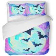 thumbnail image 1 of Juego de ropa de cama ABPHQTO 3 piezas Halloween espeluznante murciélago luna llena colores pastel de neón, 1 of 1