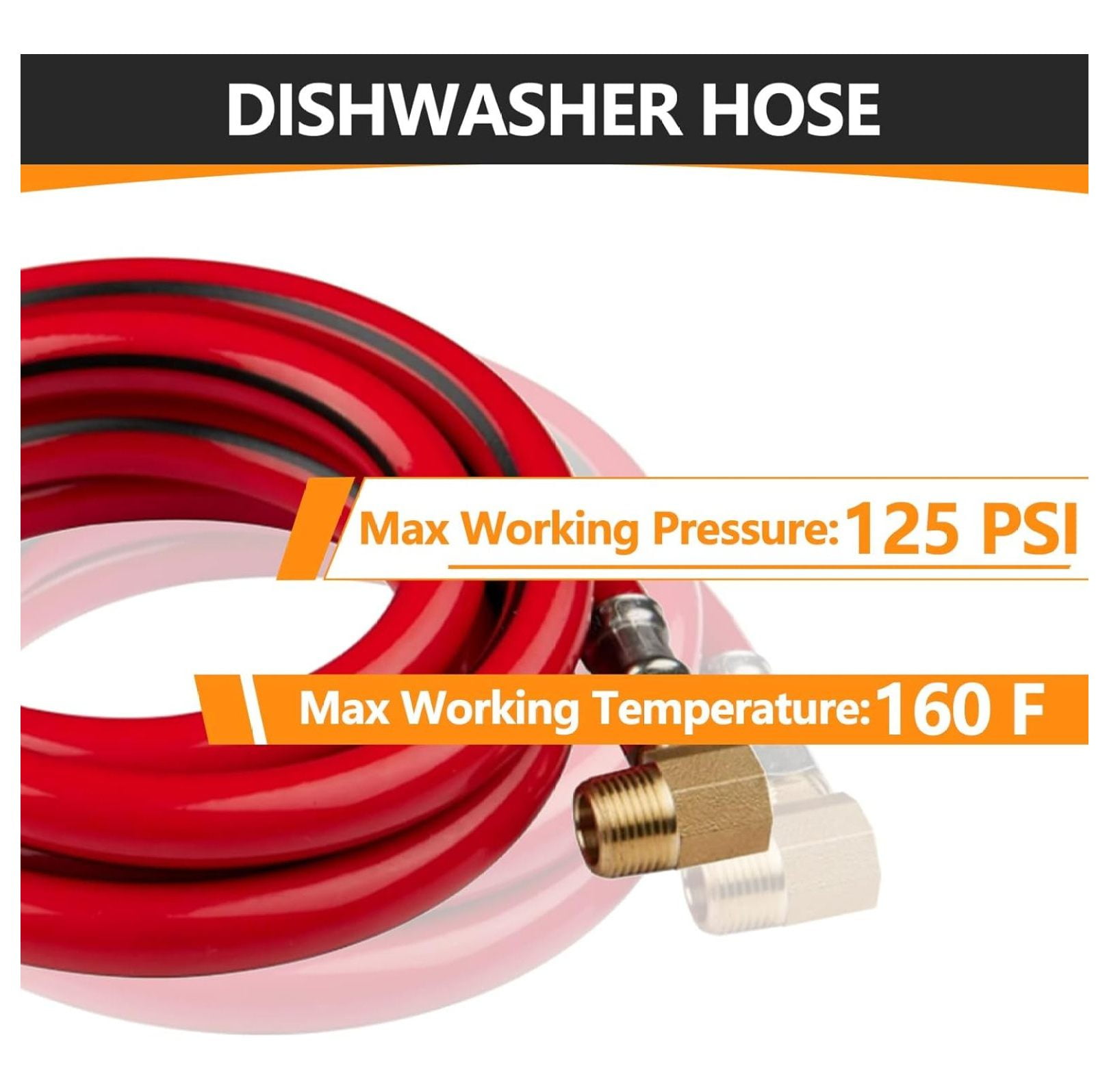 5-Pack 6 Feet Red PVC Dishwasher Hose, 3/8" Comp x Comp Water Supply Line, with Attached 90 Degree 3/8" MIP Elbow (6 Ft)
