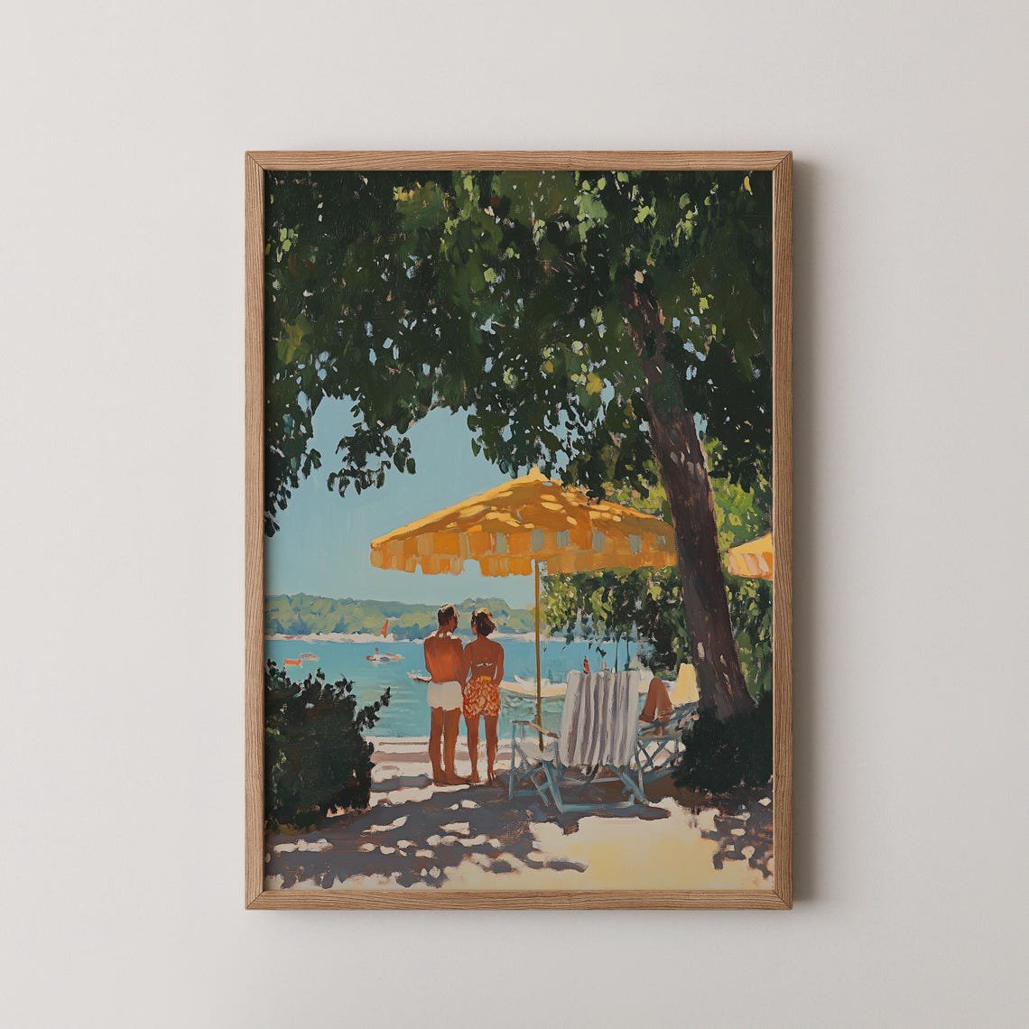 Mid Century Beach Couple Italian Coast Romantic Decor Wall Art