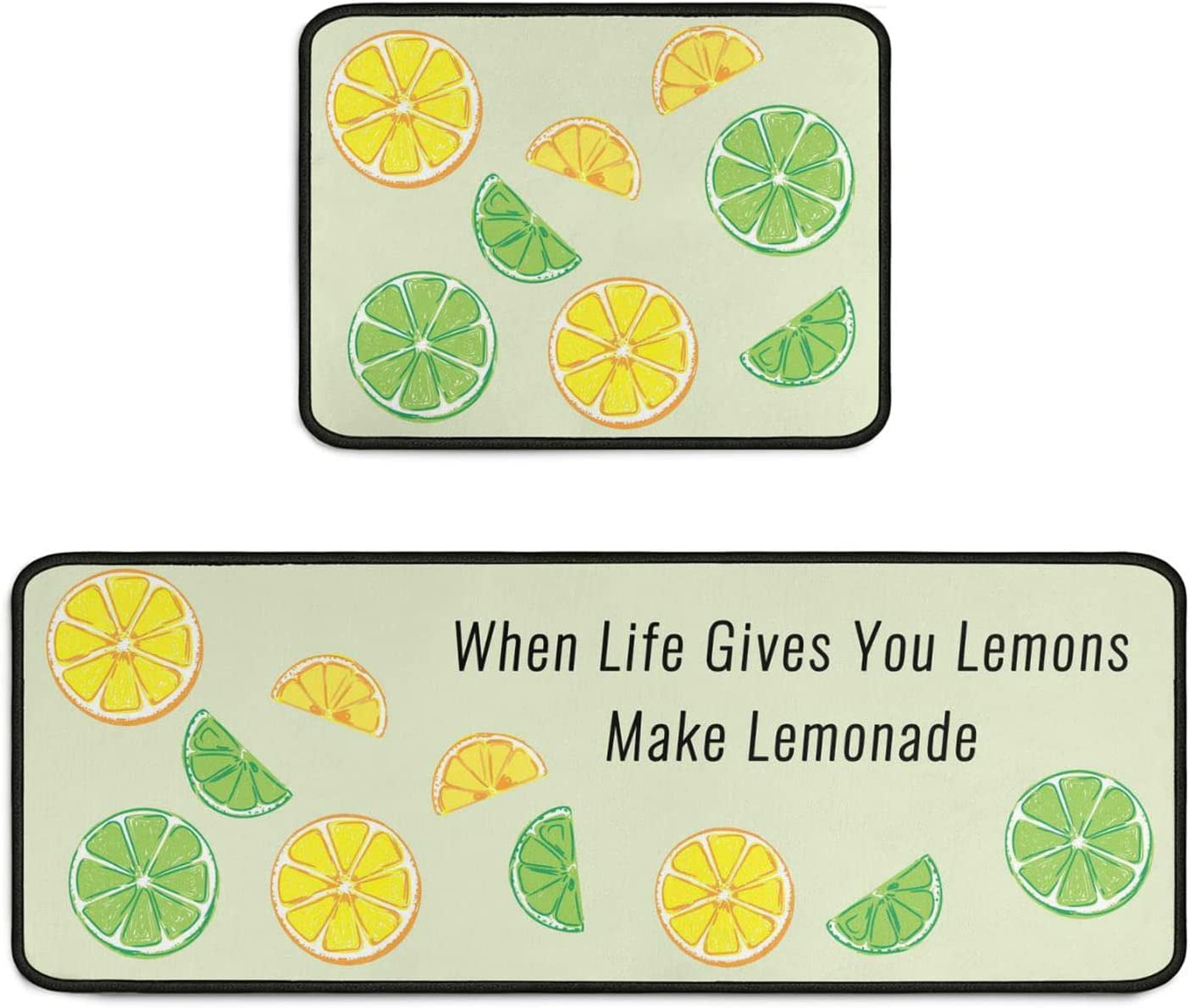 Lemon Kitchen Rugs Set 2Pcs Non Slip Kitchen Floor Area Rug and Mat