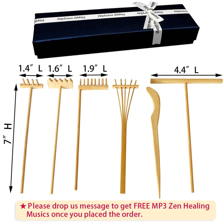 Zen Garden Rake Tool Set - Bamboo Meditation Sand Garden Accessories With Rock Holder For Desktop Stress Relief