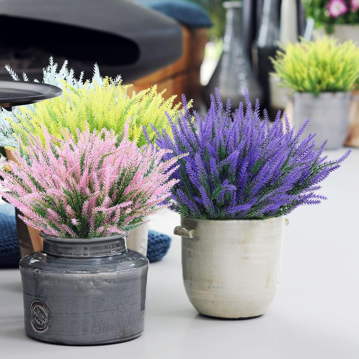 12 Bundles Artificial Flowers Lavender Plant Fake Flower for Outdoor Wedding Garden Home Kitchen Table Centerpieces Decoration Purple Flowers