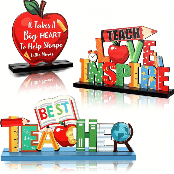 XIBUFE Teacher Appreciation Table Centerpieces,Teacher Sign Table Decorations for Student to Teacher Home Decor Classrooms Desks Teaching Wooden Signs Topper (3 Pack)