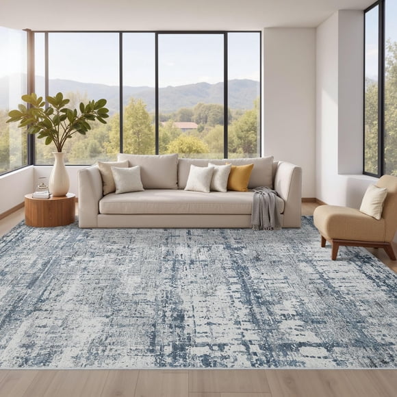 Alfombra Area Rugxara, azul y gris, 240 x 300 cm, lavable, resistente a las manchas