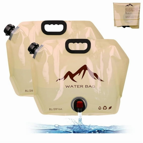 UHIAGREE 2 Pcs Collapsible Water Storage Bag, 2.1 gal Camping Water Container,with Adjustable Faucet