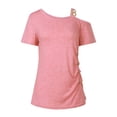 thumbnail image 4 of Tfken Women Tshirts For Summer Solid Color One Shoulder Strap Tops Trendy Casual Daily Wear Female Soft Shirts Pink, 4 of 8