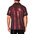 thumbnail image 3 of INSPIRE CHIC Men's Metallic Sequins Camp Collar Button Down Short Sleeve Shiny Shirt L Red, 3 of 5