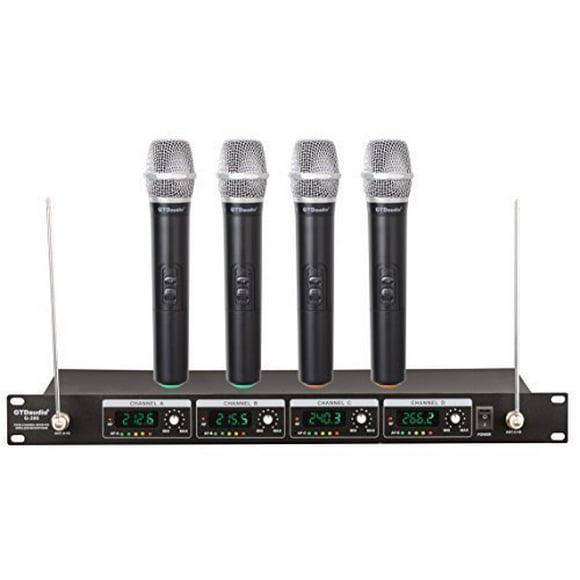 Gtd Audio Wireless Microphone System With 4 Hand Held Mics Long Distance Up To 300 Feet Fixed Frequency 380H