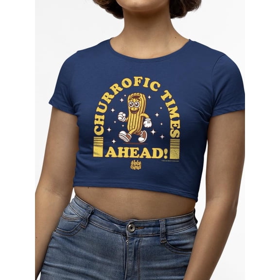 Churrofic Times Ahead Cartoon Snack Graphic - Fun Foodie Design Women's Crop Tee