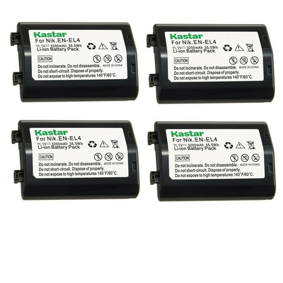 Kastar 4-Pack EN-EL4a Battery 11.1V 3200mAh Replacement for Nikon Camera D2Xs, Nikon Camera D3, D3S, D3X Camera, Nikon Camera F6, Nikon Grip MB-D10 D300 D300S D700 MB-40 (W/ BL-3 Chamber)