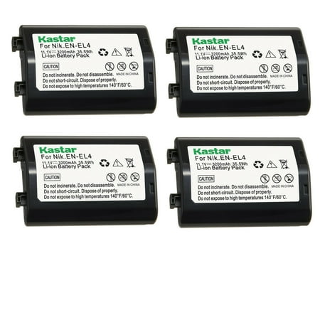 Kastar 4-Pack EN-EL4a Battery 11.1V 3200mAh Replacement for Nikon Camera D2Xs Nikon Camera D3 D3S D3X Camera Nikon Camera F6 Nikon Grip MB-D10 D300 D300S D700 MB-40 (W/ BL-3 Chamber)