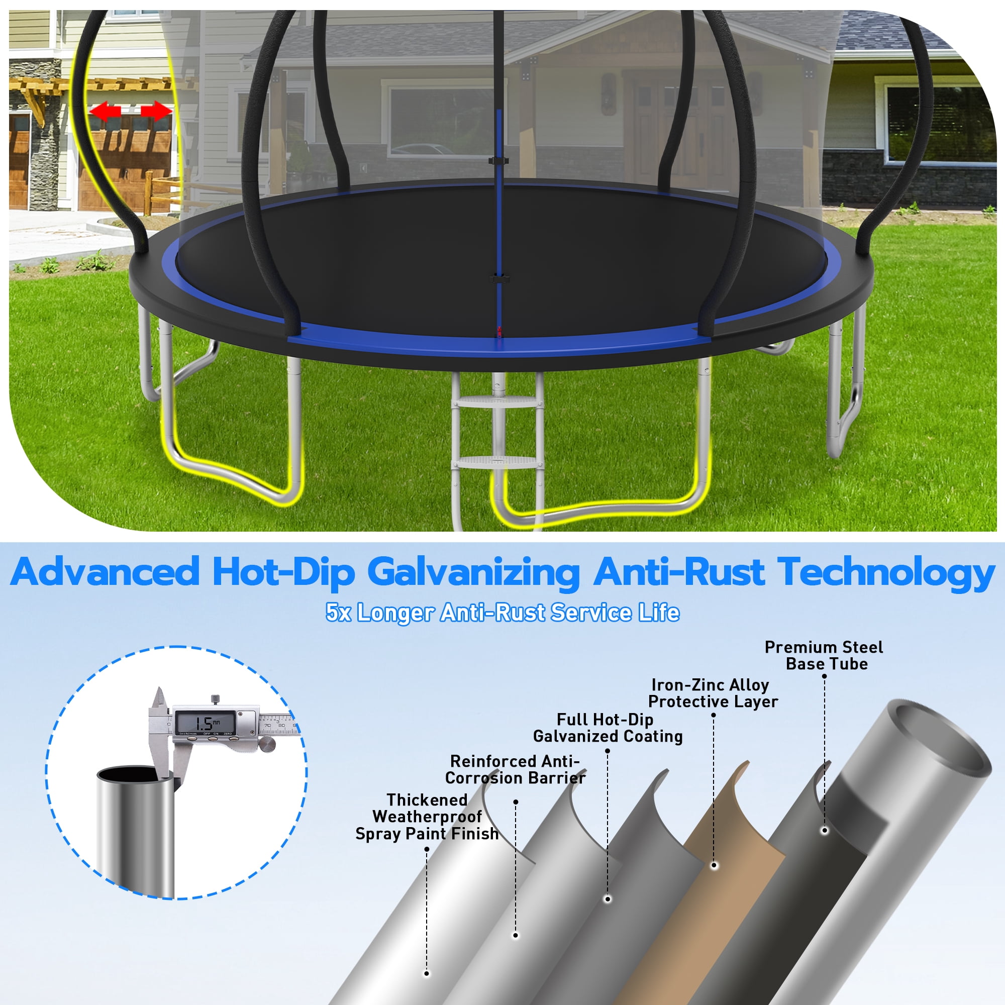 Cochan Trampoline 16 FT for Kids and Adults, 1500LBS Ourdoor 16FT Trampoline with Enclosure Net and Ladder, Heavy Duty Trampoline for 8-9 Children, Anti-Rust, Easy Assembly, Birthday Gift