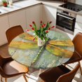 thumbnail image 2 of Yellow Green Dragonfly Elastic Fitted Round Table Cover Retro Oil Painting Waterproof Outdoor Tablecloth for Holiday Party, Picnic, Patio & Dining Fits Tables Up to 45"-54", 2 of 8