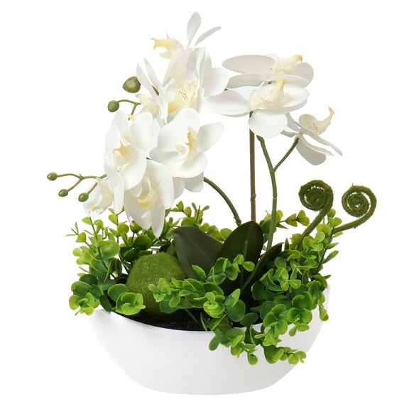 Briful Orchids Artificial Flowers 14" Large Fake Orchid White Phalaenopsis Orchid Flower Arrangements with Ceramic Vase Faux Orchid for Home Bathroom Table Centerpiece Office Wedding Decor
