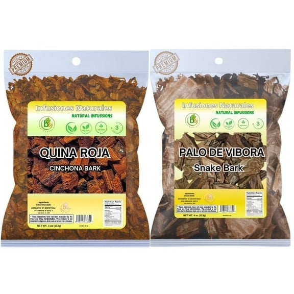 Quina Roja + Palo de Víbora Herbal Tea Combo – 2 Pack (4 oz Each / 113 g) – Red Cinchona Bark & Arbol de la Víbora Herbal Infusion – 100% Natural, Vegan, Non-GMO, Gluten-Free, Wildcrafted & Authentic