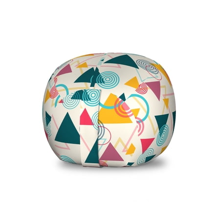 Retro Storage Toy Bag Chair  Memphis Art Style Triangles Circles Geometric Pop Art Creative Minimal Shapes Graphic  Stuffed Animal Organizer Washable Bag  Large Size  Multicolor  by Ambesonne