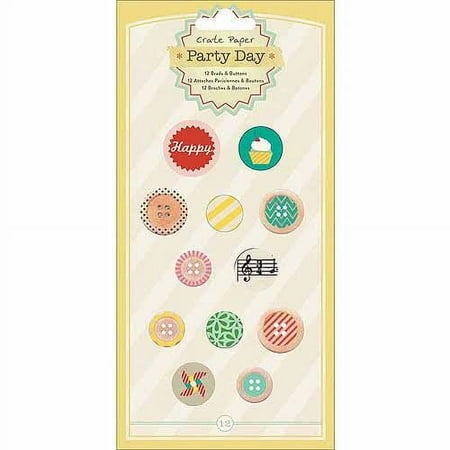 American Crafts Party Day Brads & Buttons Assortment 12/Pkg-