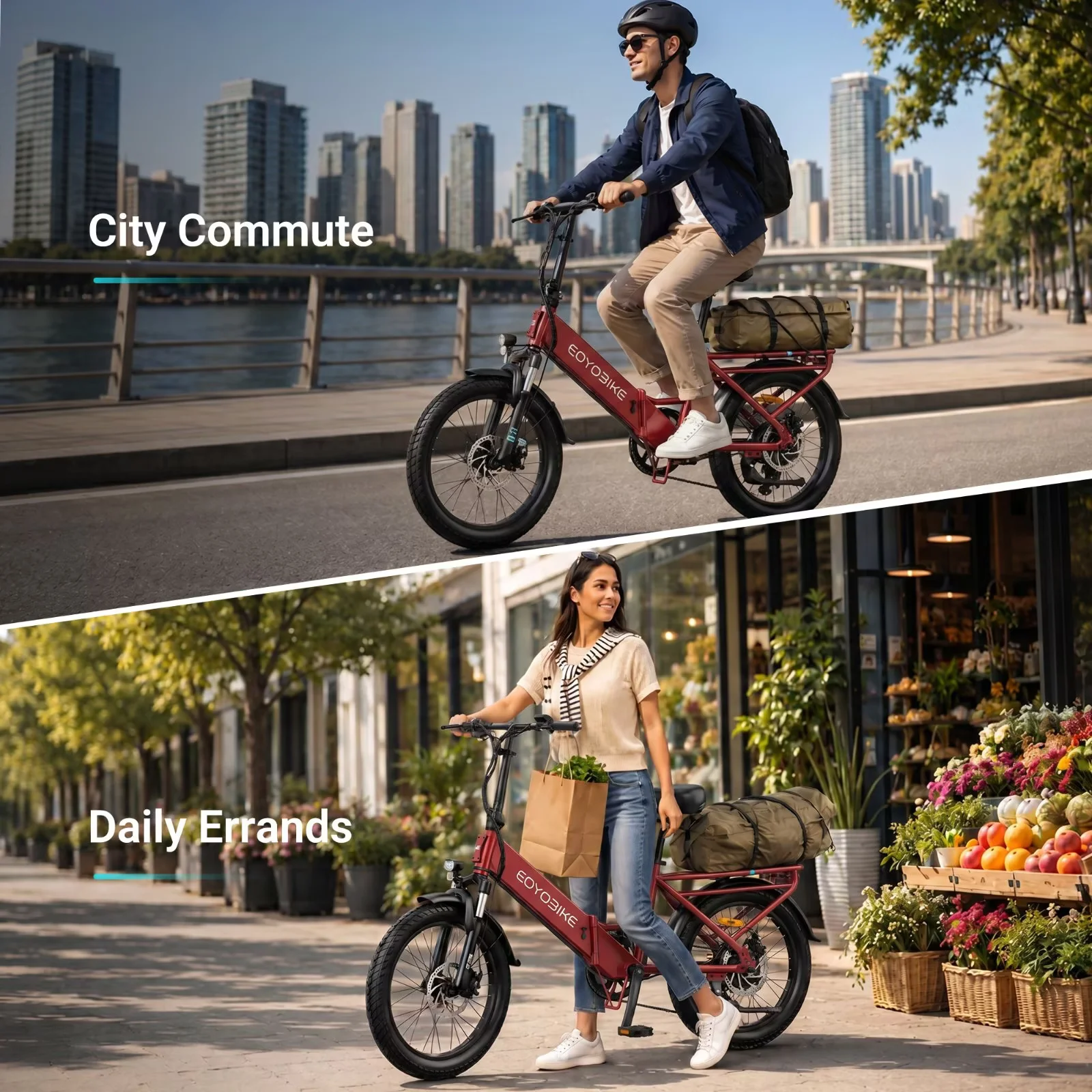 Lilypelle Folding Electric Bicycle for Adults, 20"×3.0 Fat Tire 7 Speed Step-Thru Electric Cargo Bicycle, 500Wh Built-in detachable battery, Peak 1000W Rear Motor，20MPH, Fits for 4'9" to 6'5"
